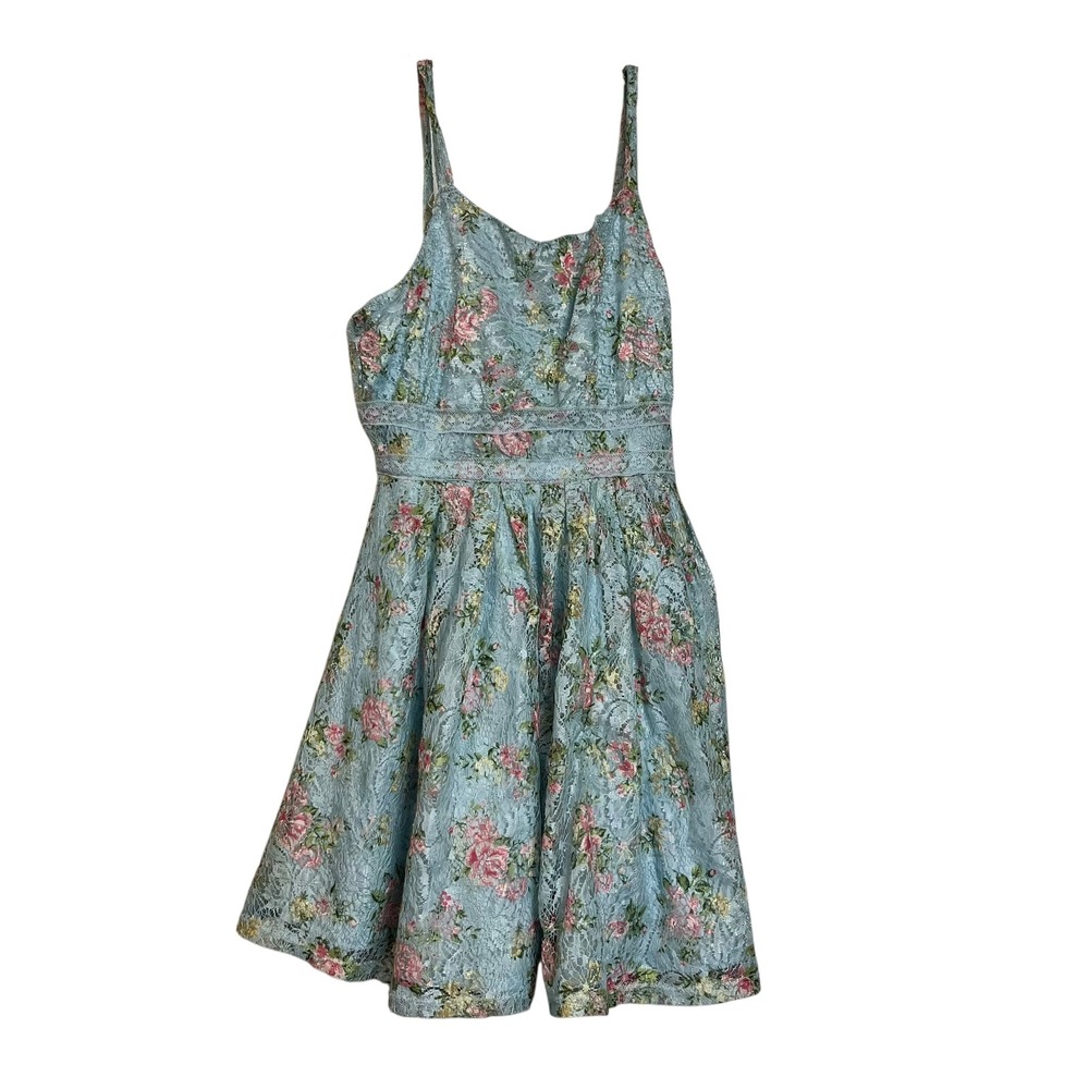 2/$15 Knitworks Size 10 Blue Floral Lace Sleeveless‎ Party Dress (3140)